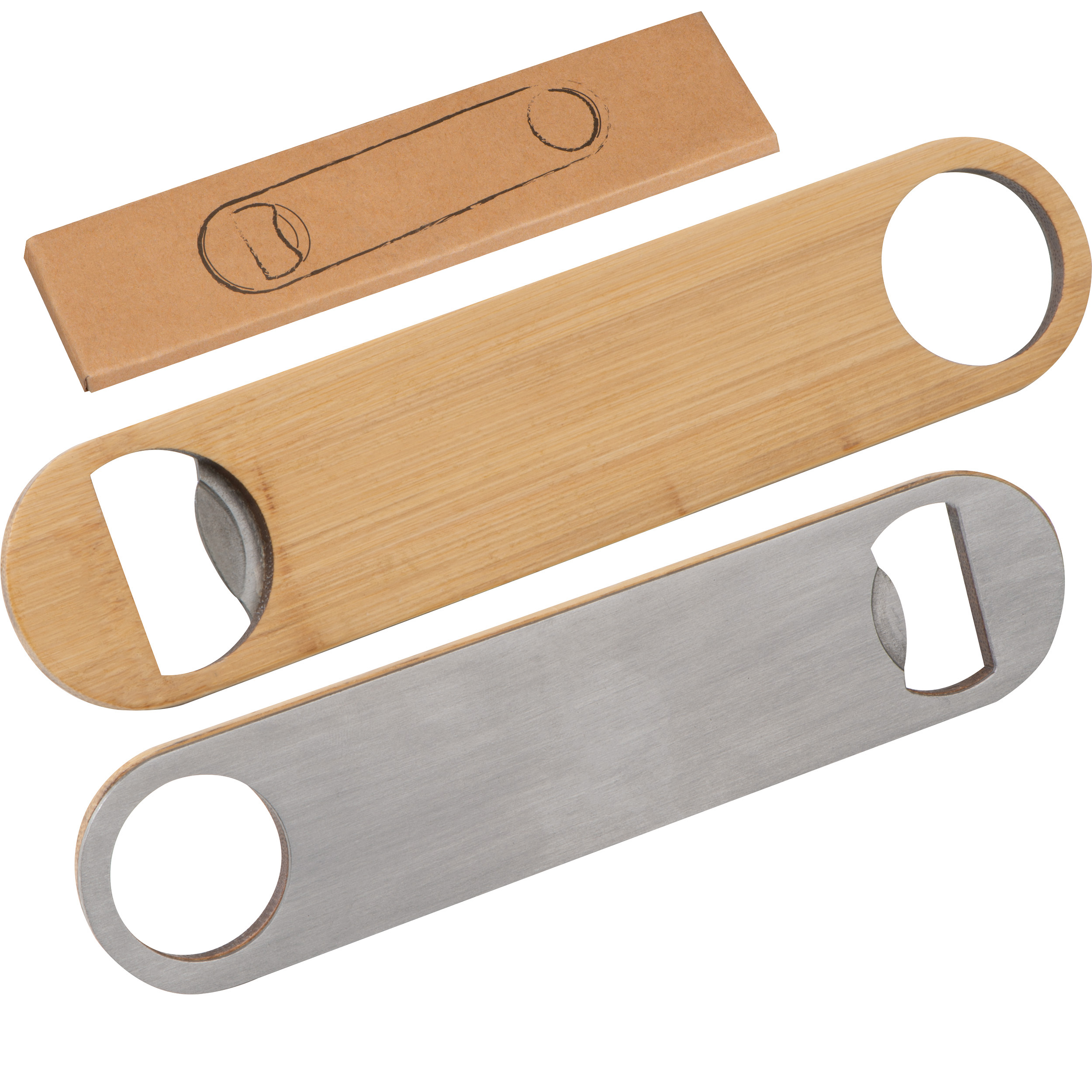 A bottle opener that is constructed from steel and bamboo - Crawshawbooth