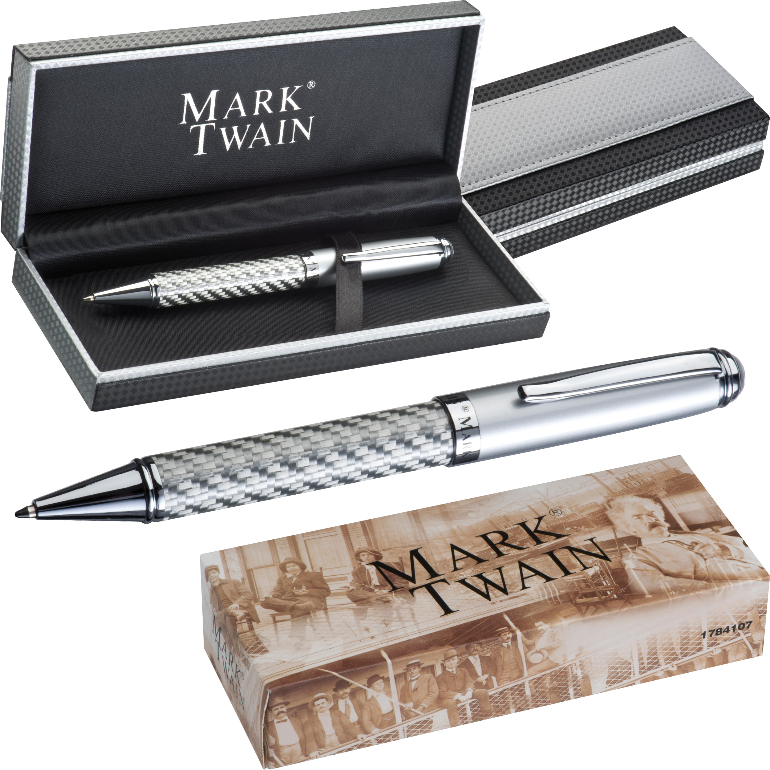 Kingston Blount Twain Twist Silver Carbon Ballpoint Pens Set - Crewe