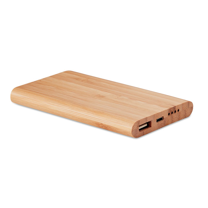 Power bank with a bamboo casing and a capacity of 4000mAh, inclusive of a USB cable and a Type C connector - Belper