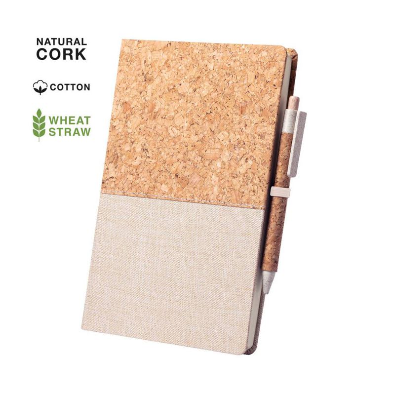 Natural Cork and Cotton Notebook with Wheat Straw Ball Pen Set - Kennington