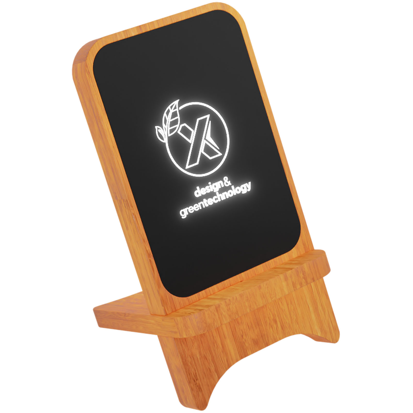 10W Rubber and Bamboo Wireless Charger with Antibacterial Treatment and Light-up Logo - Owston