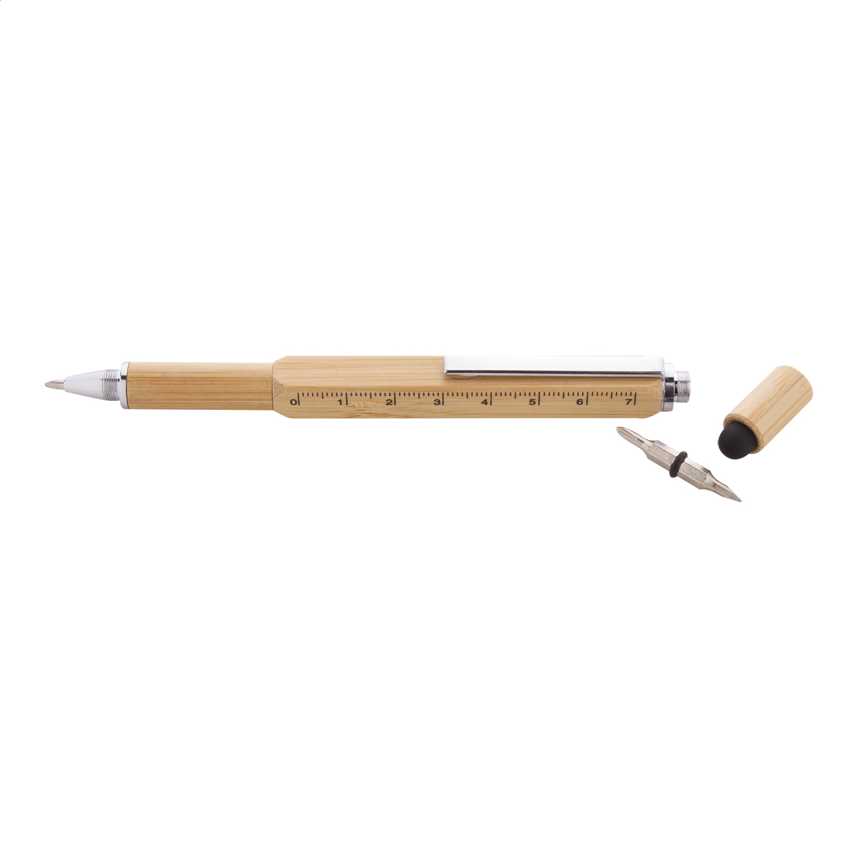 Tooby bamboo multifunctional pen with screwdriver bit, level and logo