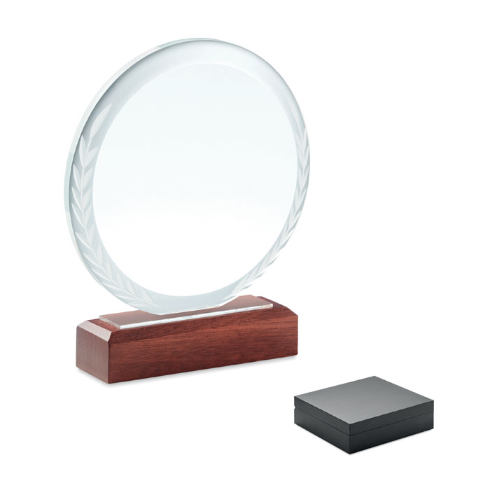 Round Crystal Award with Beech Wooden Base - Rottingdean