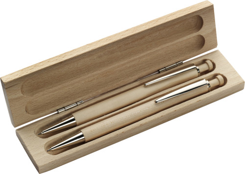 A writing set made of Maplewood that includes a ballpoint pen and a mechanical pencil. - St Sampson's