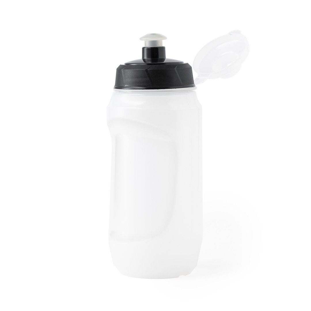 A semi-transparent, white bottle made from polyethylene (PE) material, fitted with a safe dispensing mechanism. - Loughborough