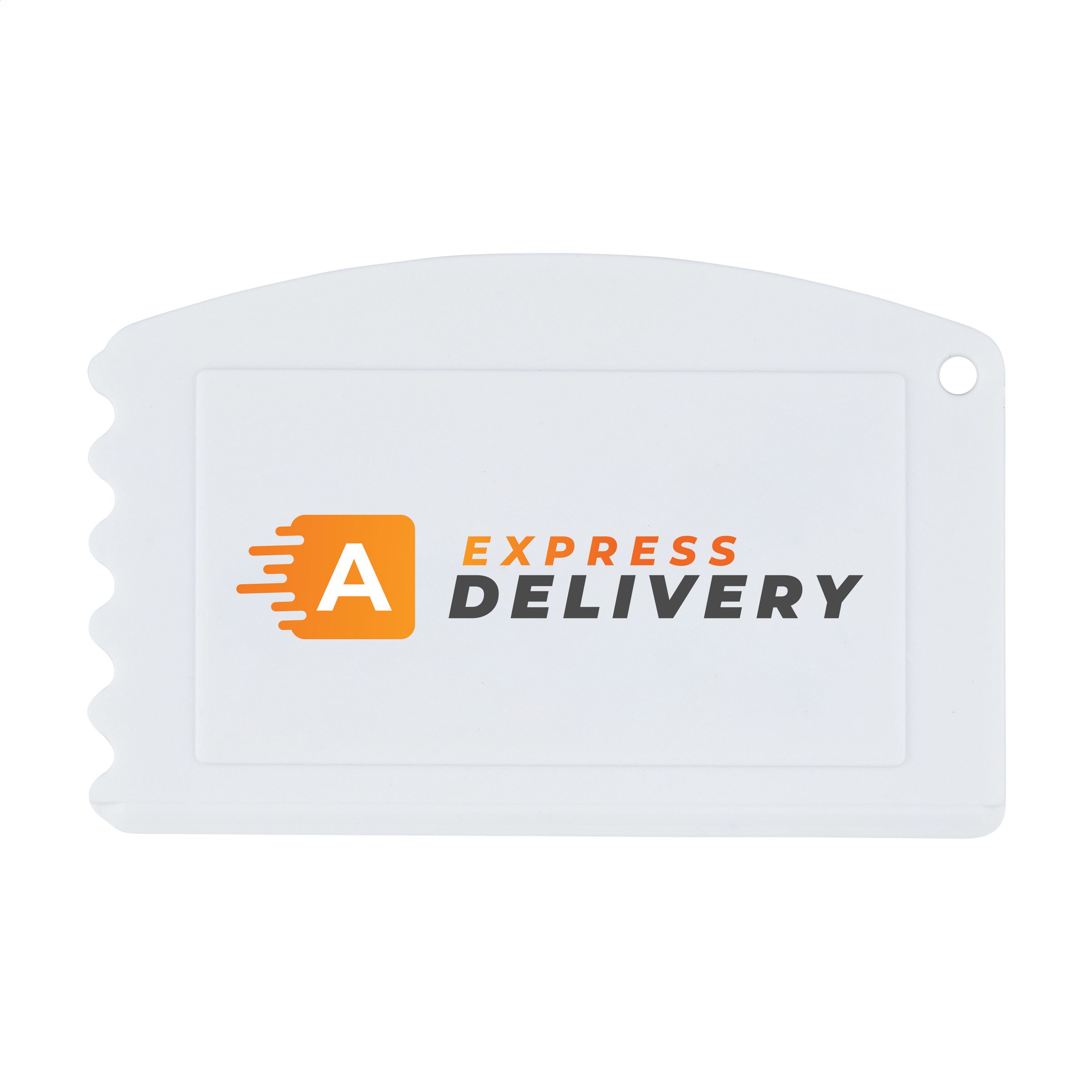 Ice scraper the size of a credit card made from recycled plastic - Iron Acton