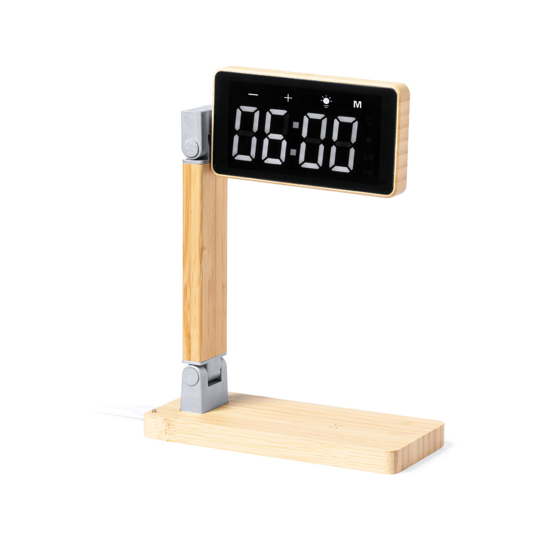 Multifunktionale Bambusuhr mit kabellosem Ladegerät und Lampe - Admont