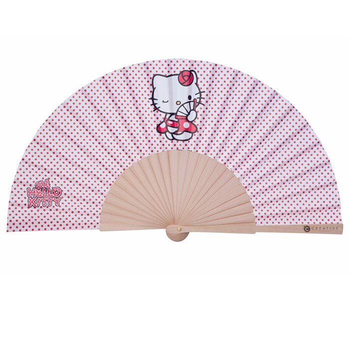 Hello Kitty Natural Wood Fabric Design Fan - Newhaven