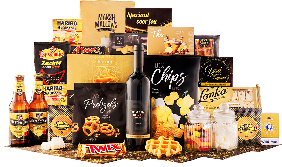 Golden" gourmet basket with 24 treats