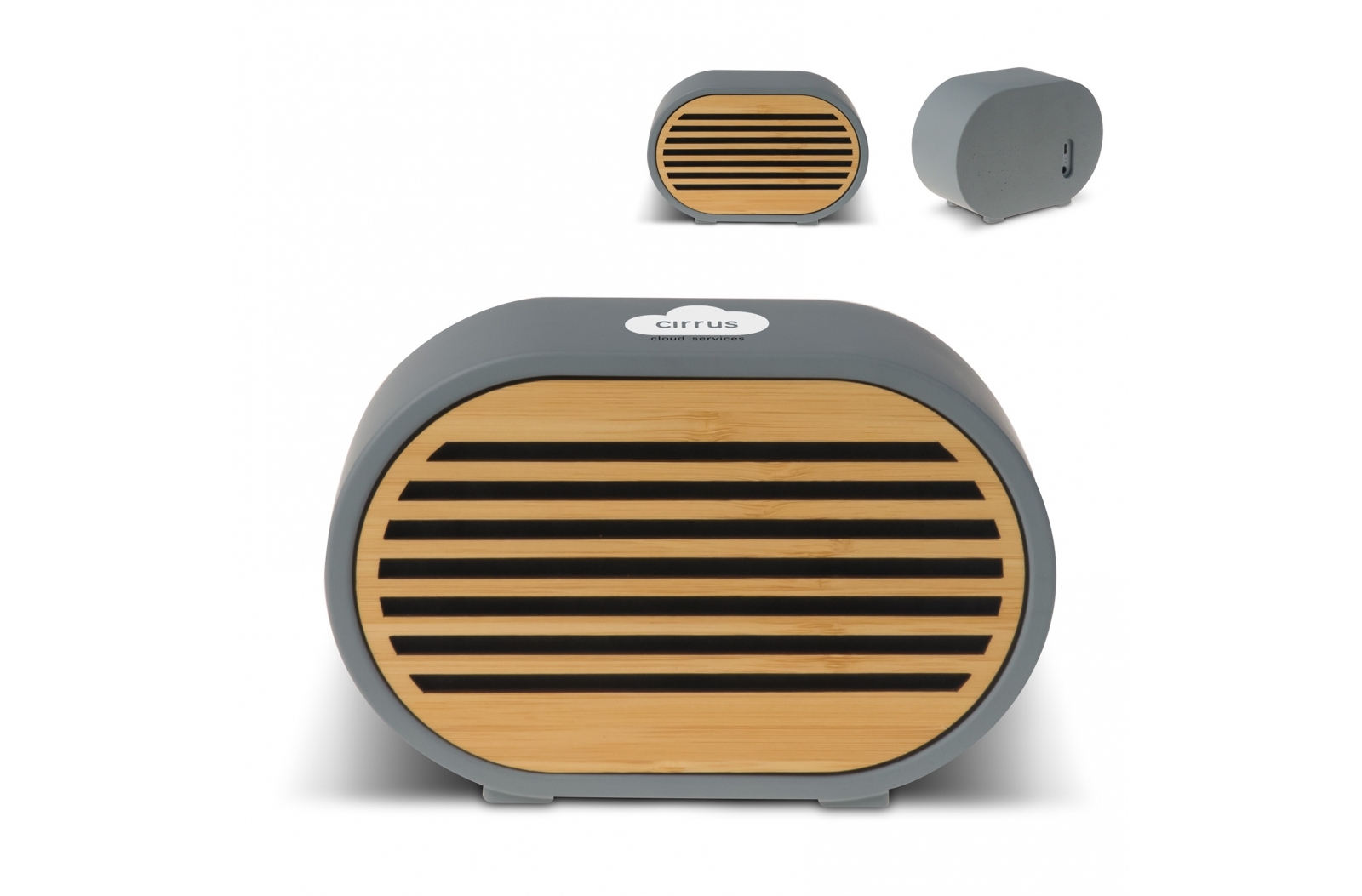 5W Wireless Speaker and Charger with Limestone-Concrete Housing and Bamboo Front Design - Kilburn
