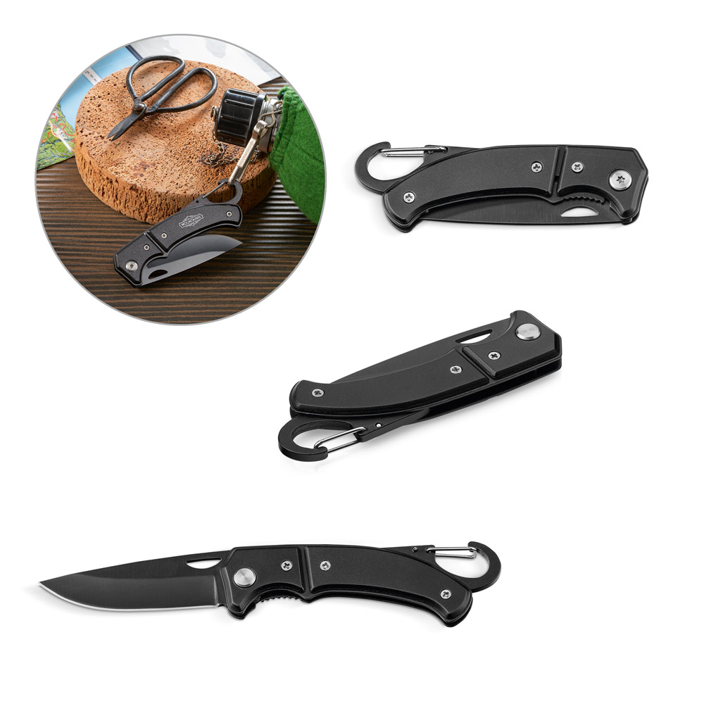 Taschenmesser aus Edelstahl mit Sicherheitsverriegelung und Karabiner - Moosburg