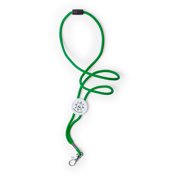 A lanyard made of polyester that features a detachable snap closure and a metal carabiner - Ibberton