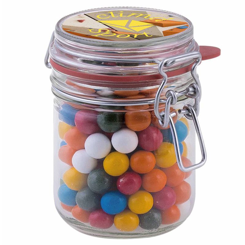 A glass jar with a capacity of 0.4 liters, featuring full color doming or a sticker - Melbury Bubb