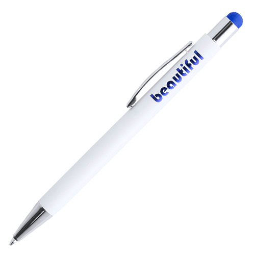 Kugelschreiber bedrucken Metall weiß mit Touchpen - Juri
