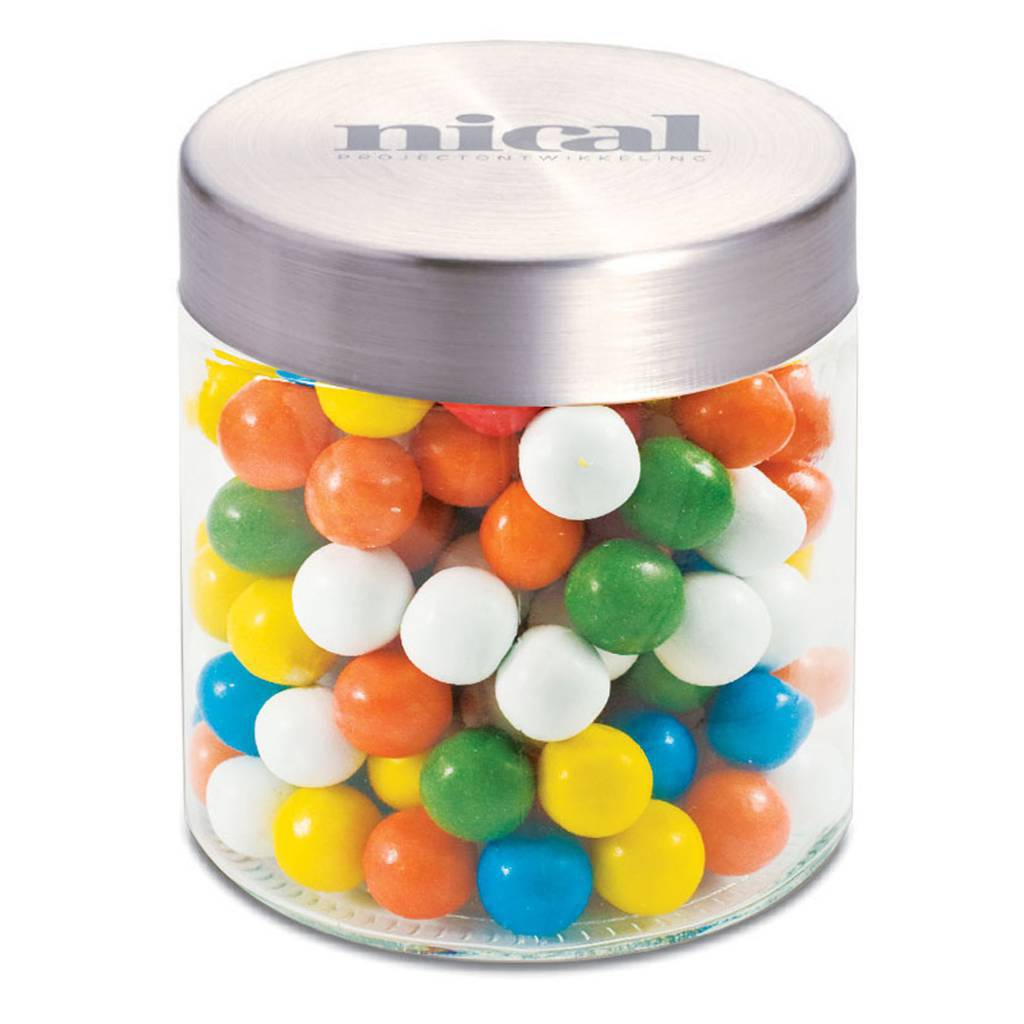0.9 Liter Glass Jar with Stainless Steel Lid and Metallic Sweets - Ingoldmells