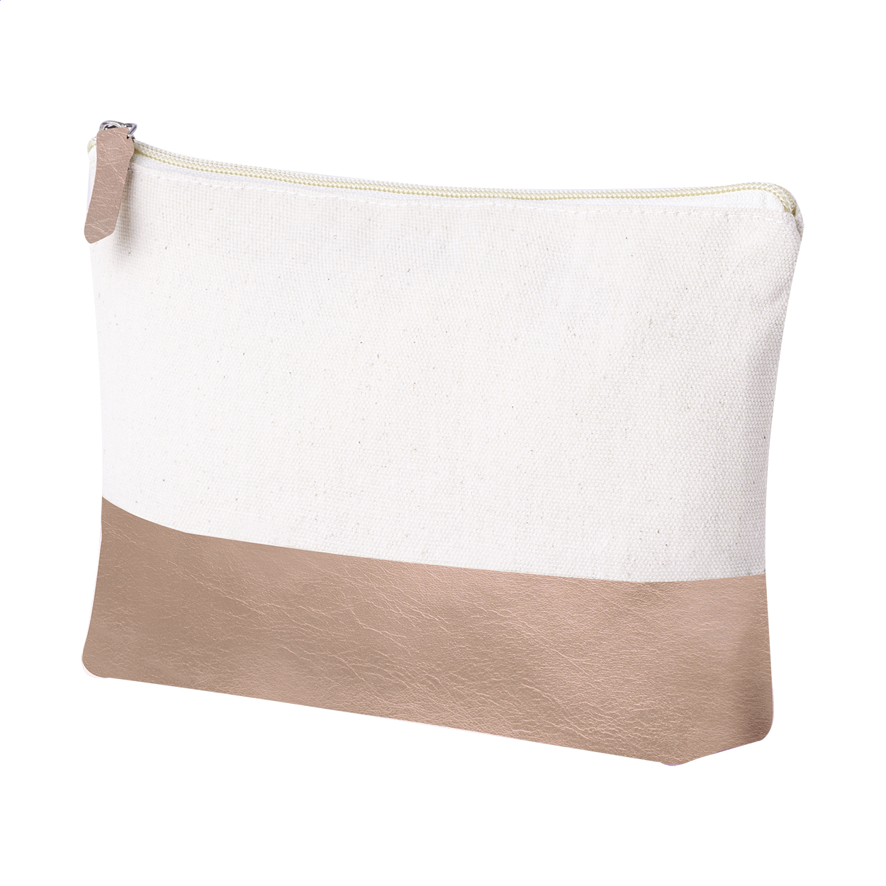 Mekkox two-tone cosmetic bag in cotton and metallic PU leather, logo printed with logo