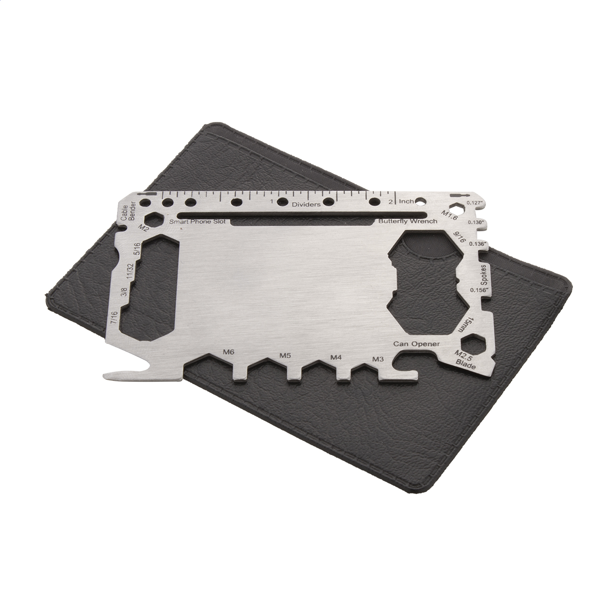 Willys credit card multi tool with logo, stainless steel, 20 functions