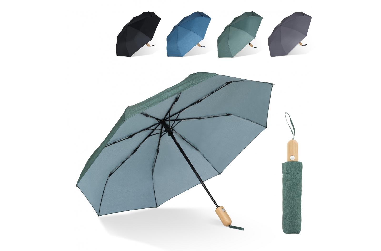 R-PET Fiberglass Umbrella with Genuine Wood Handle - Banks