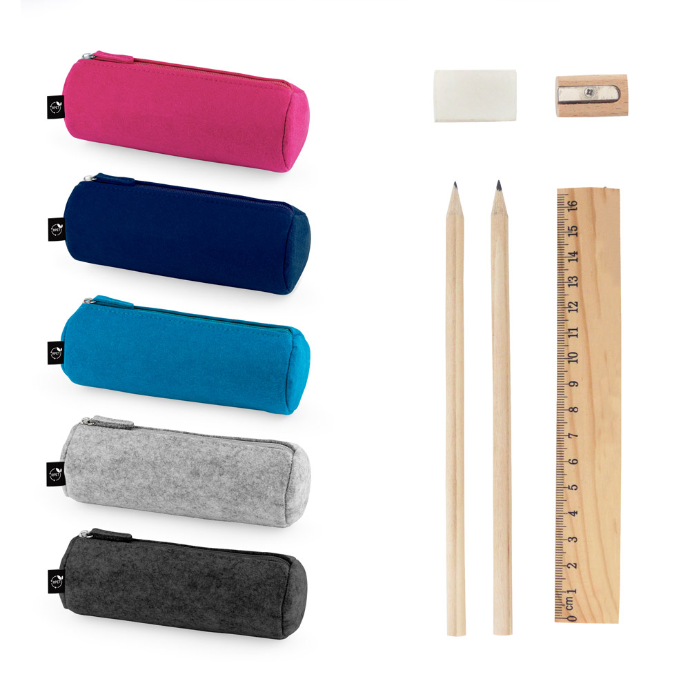 NOMAD. Multifunction case made of recycled felt (100% rPET) with ruler, pencils, eraser and sharpener