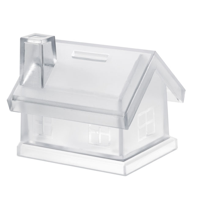 A coin bank in the shape of a house, made of plastic - Washington
