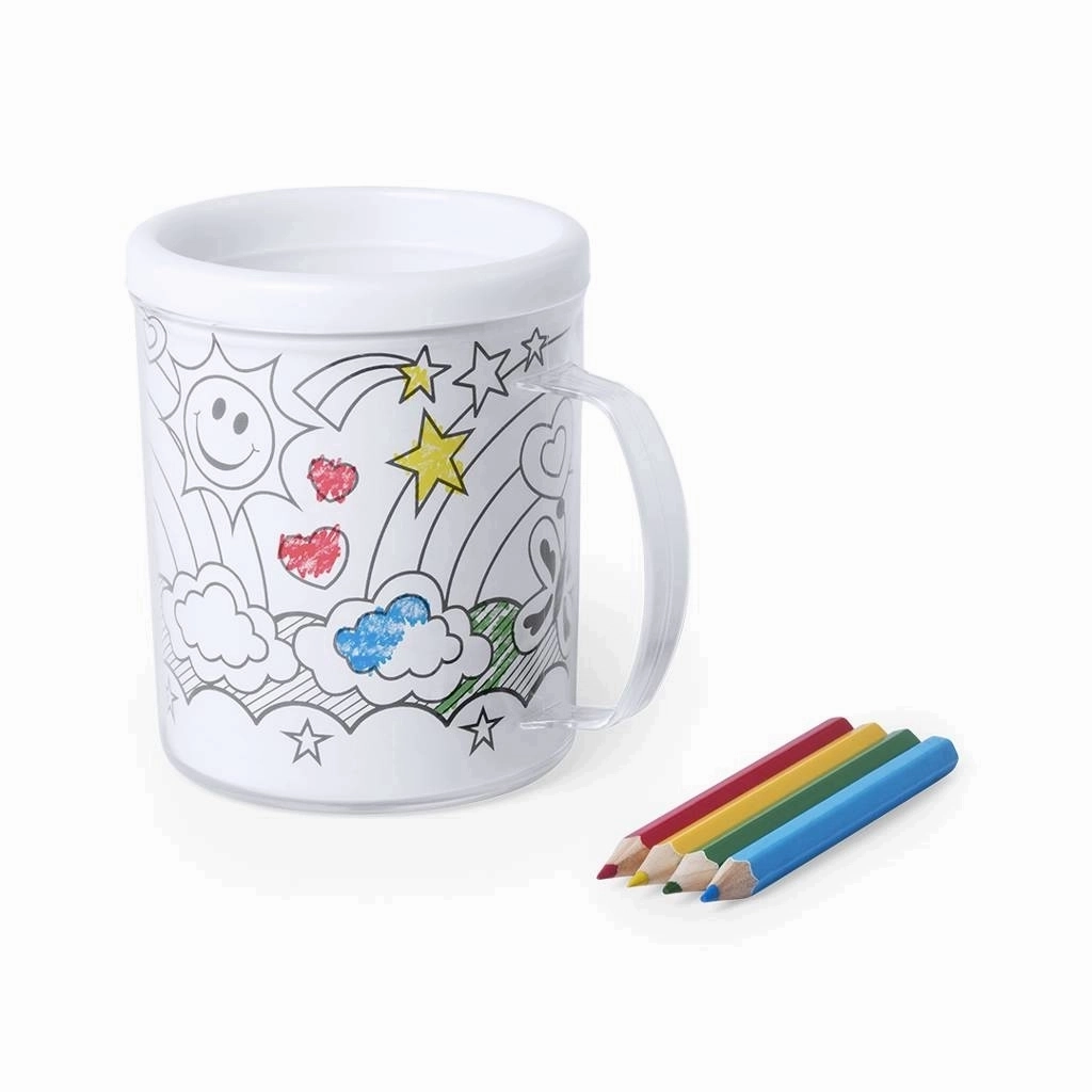 A mug that comes with pencils for coloring - Disley