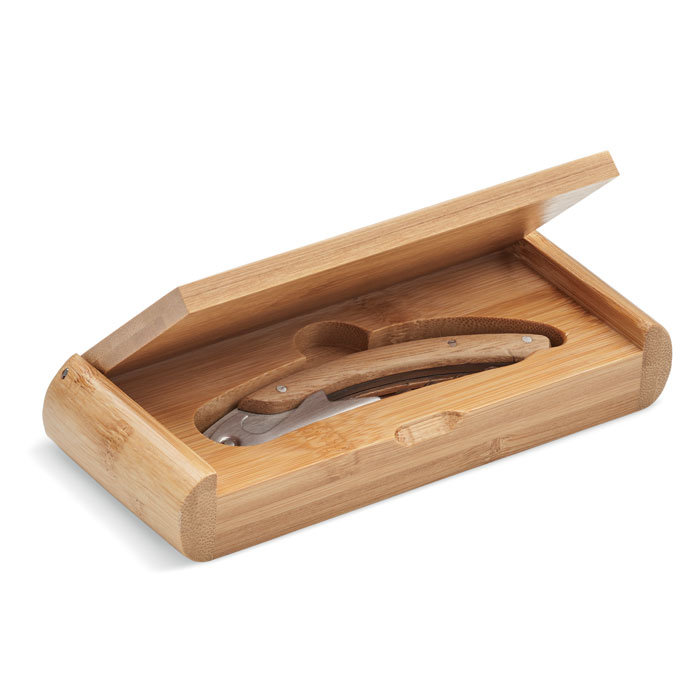 A waiter's knife made of bamboo with a corkscrew attachment, from the Bredhurst brand. - Cambridge/Milton
