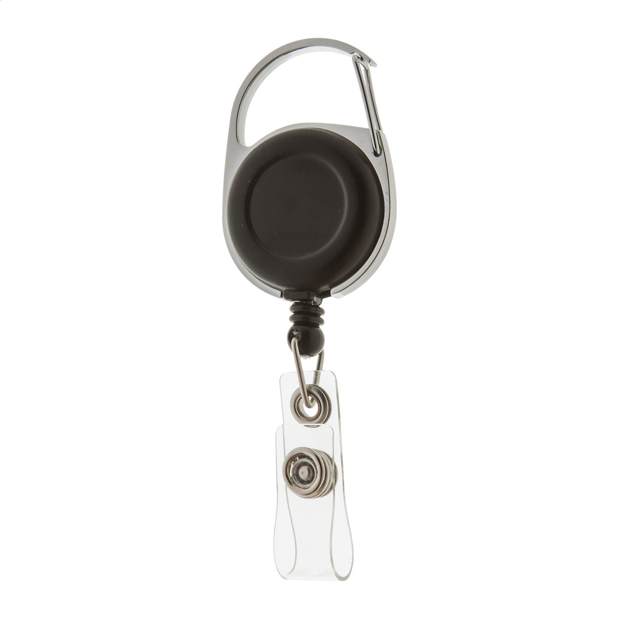 Hooky Ausweishalter aus Metall und Kunststoff mit Jojo, Karabiner und Logo