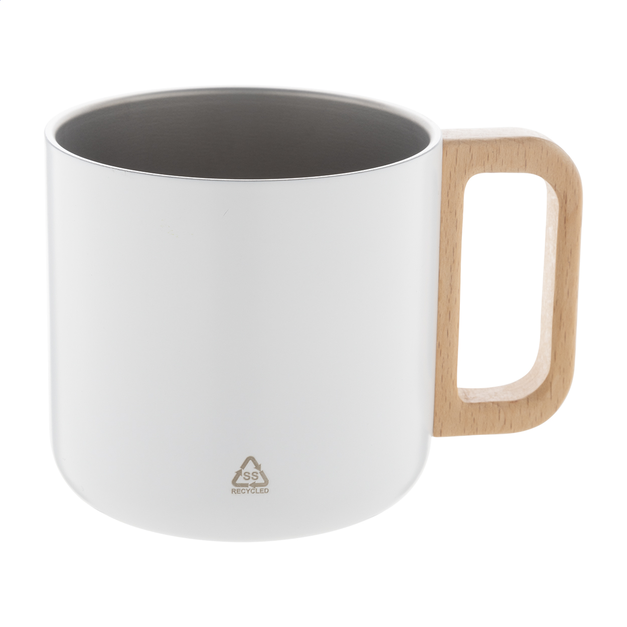 Rewoo recycled stainless steel thermo mug with wooden handle, 350 ml, logo