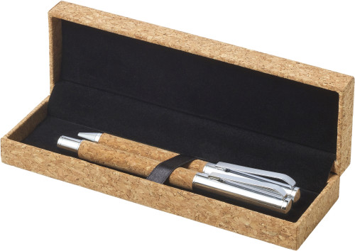 Cork and chromed metal writing set - Elmbridge