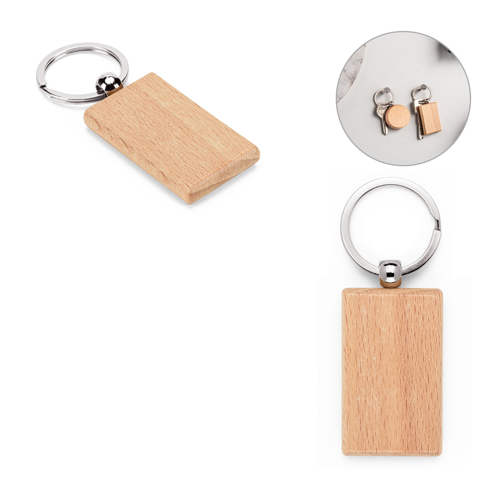 Beech Wood Rectangular Keyring - Ansley