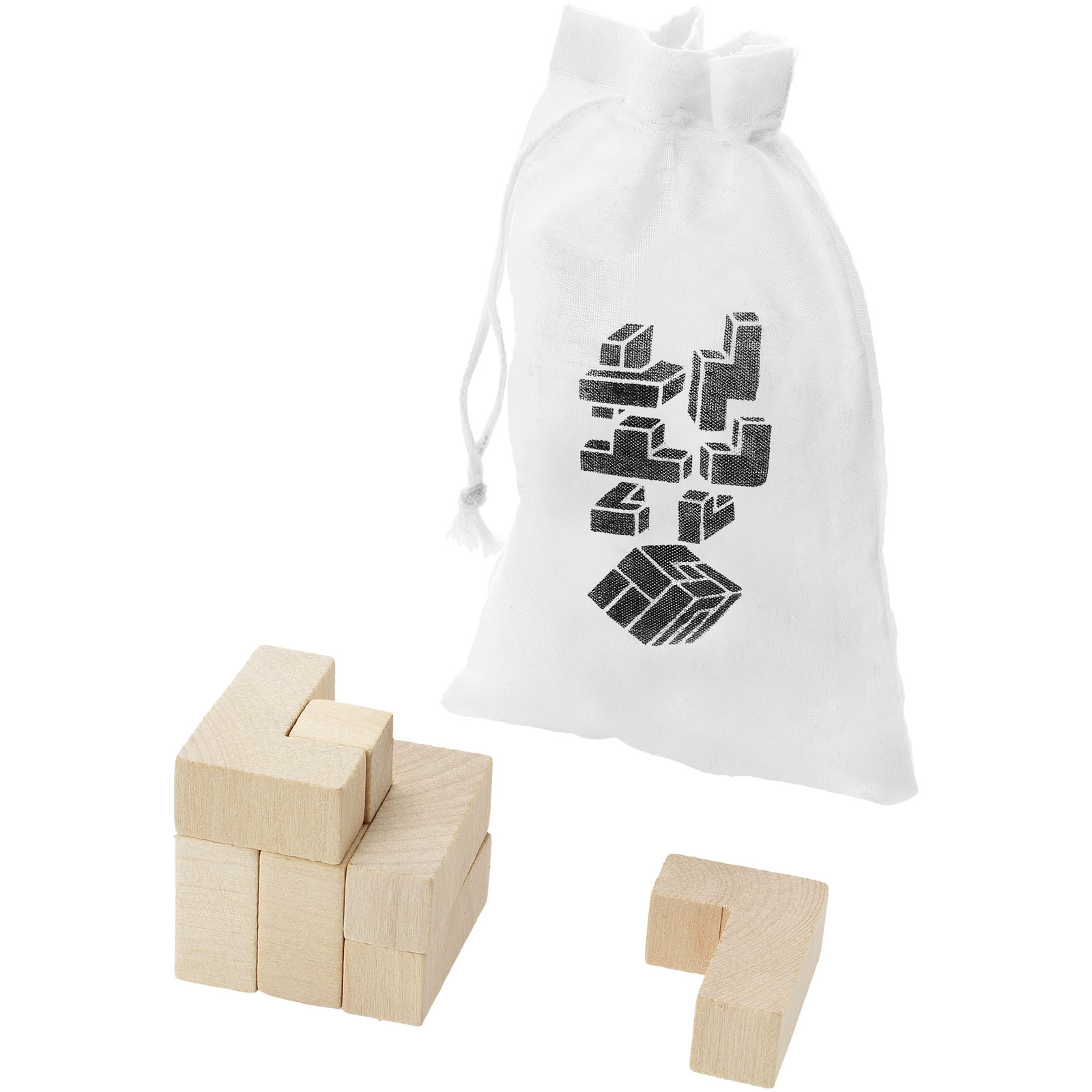 Wooden Square Brainteaser Puzzle in Cotton Pouch - Woodstock
