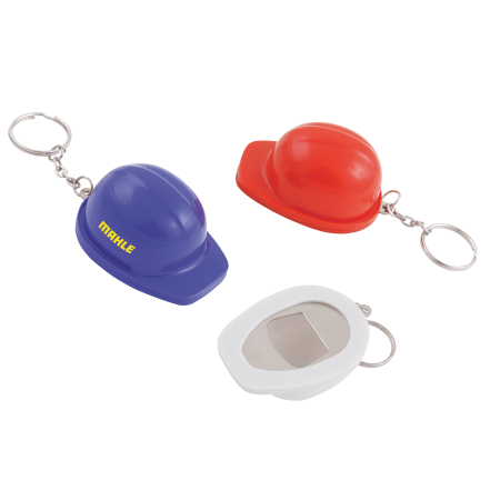 Plastic keyring in the shape of a helmet that also functions as a bottle opener - Frodsham