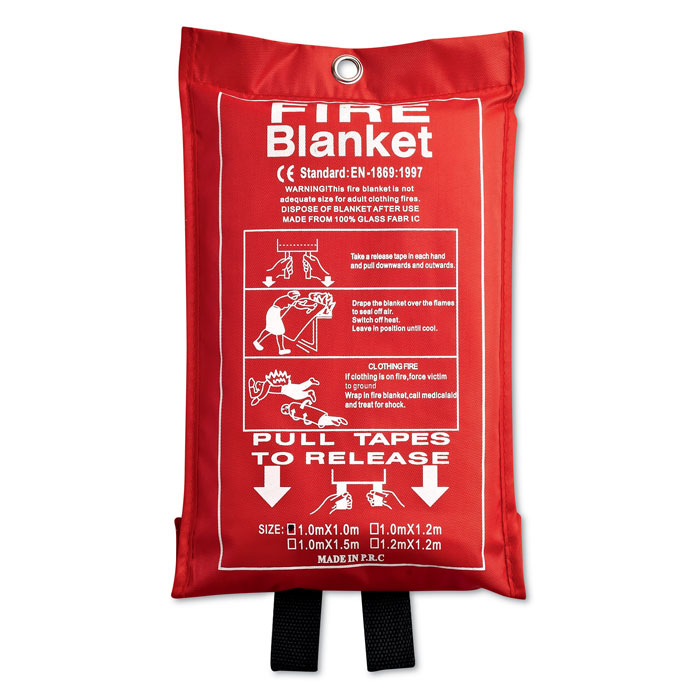 This is a fire blanket made of glass fiber material and conveniently housed in a PVC pouch for easy storage. It's a product line known as 'Little Hope'. This fire blanket is designed for extinguishing small fires at their onset, ultimately aimed at promoting safety in emergency situations. - Llanidloes