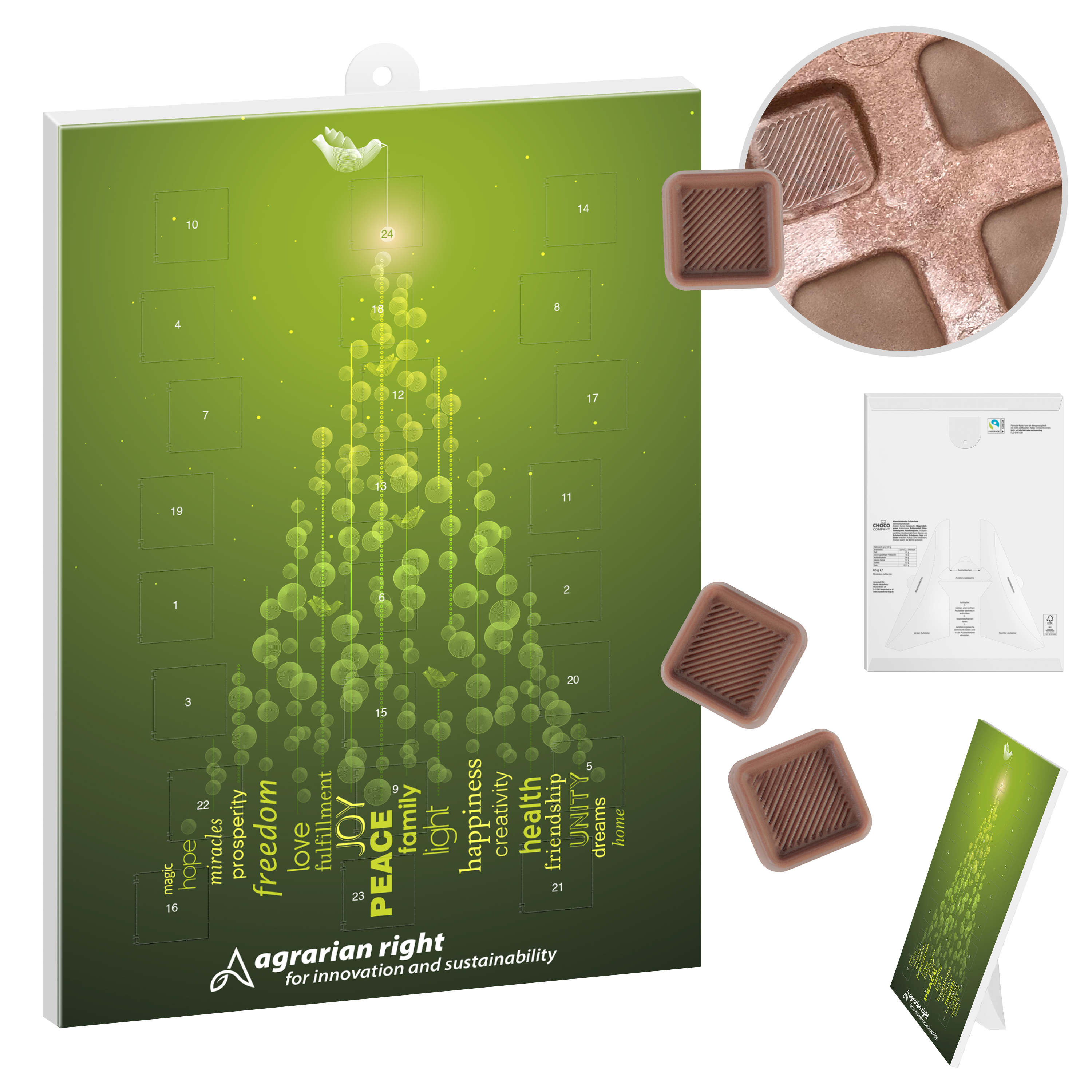 Paper chocolate Advent calendar with 24 doors and your logo