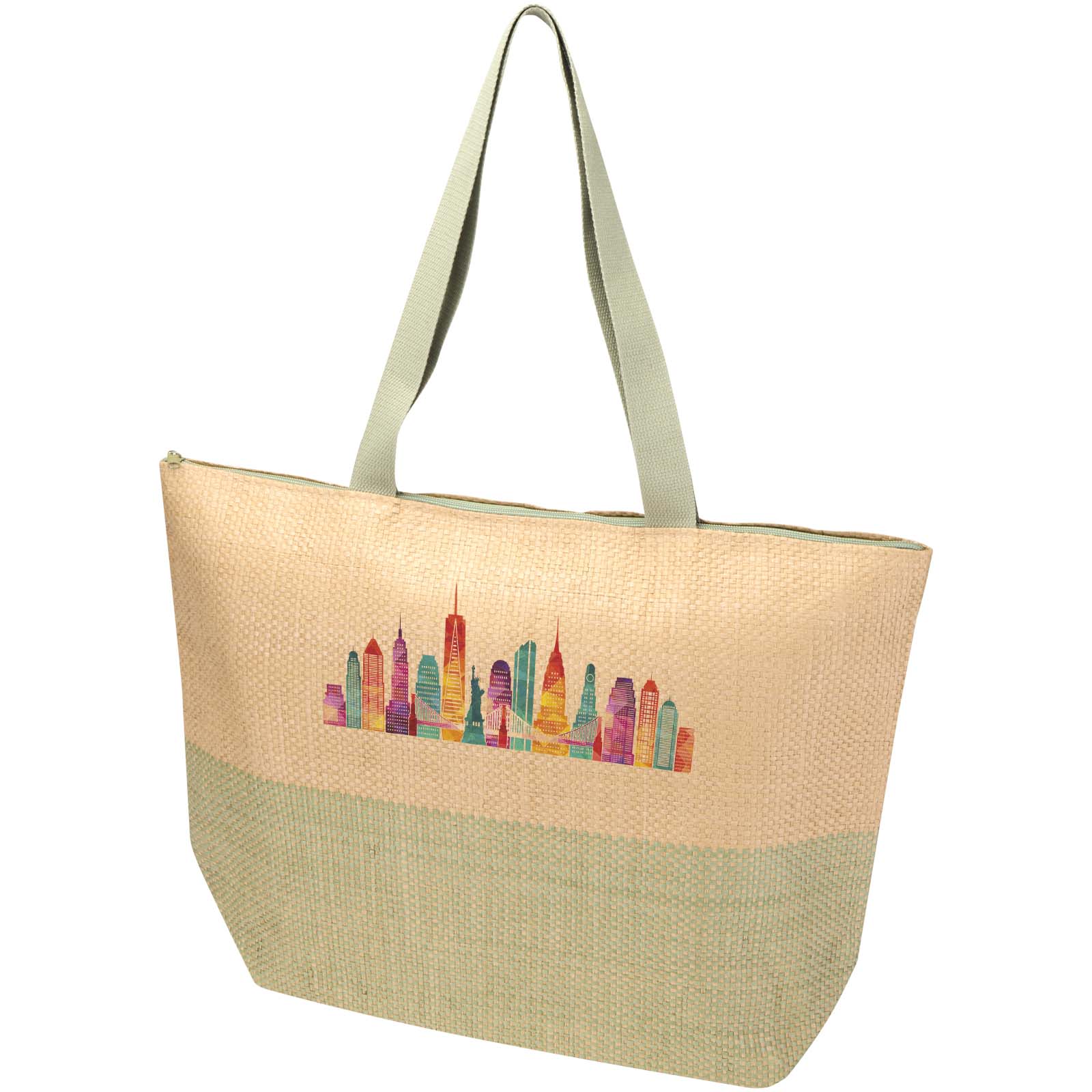 Rhythm large zipped straw paper tote bag 21 L with your logo printed with logo