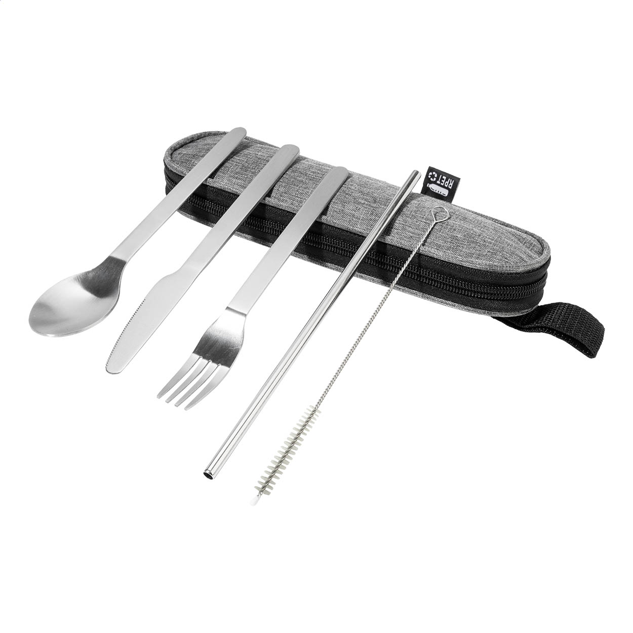 Sullery 5 pc stainless steel cutlery set in RPET pouch with logo