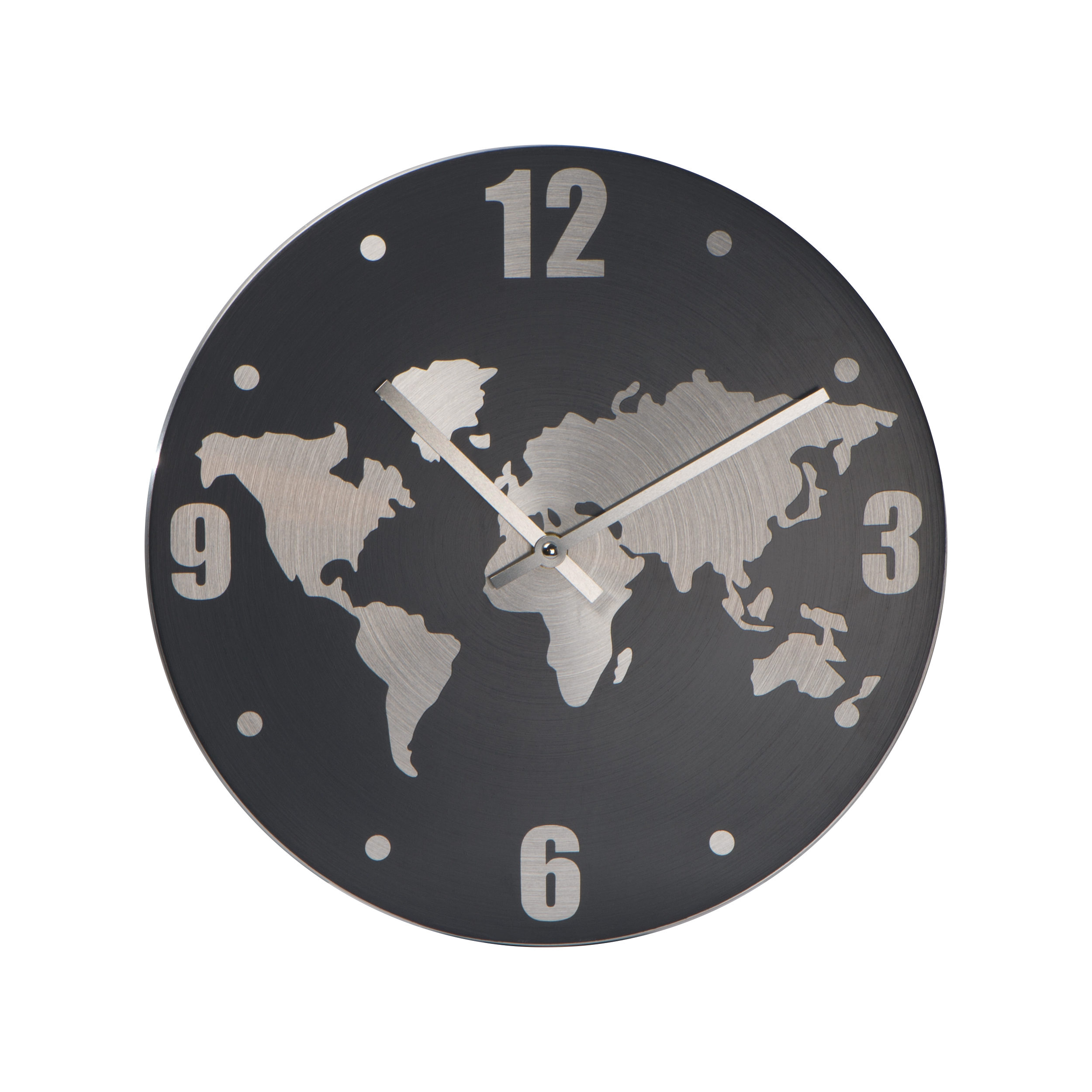 Aluminum Wall Clock Featuring a World Map - Bempton - Ashton-in-Makerfield