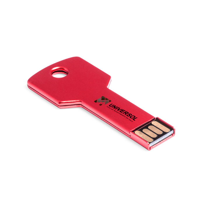 Clé USB en forme de clé avec une finition en aluminium brillant de 16 Go - Llangrannog
