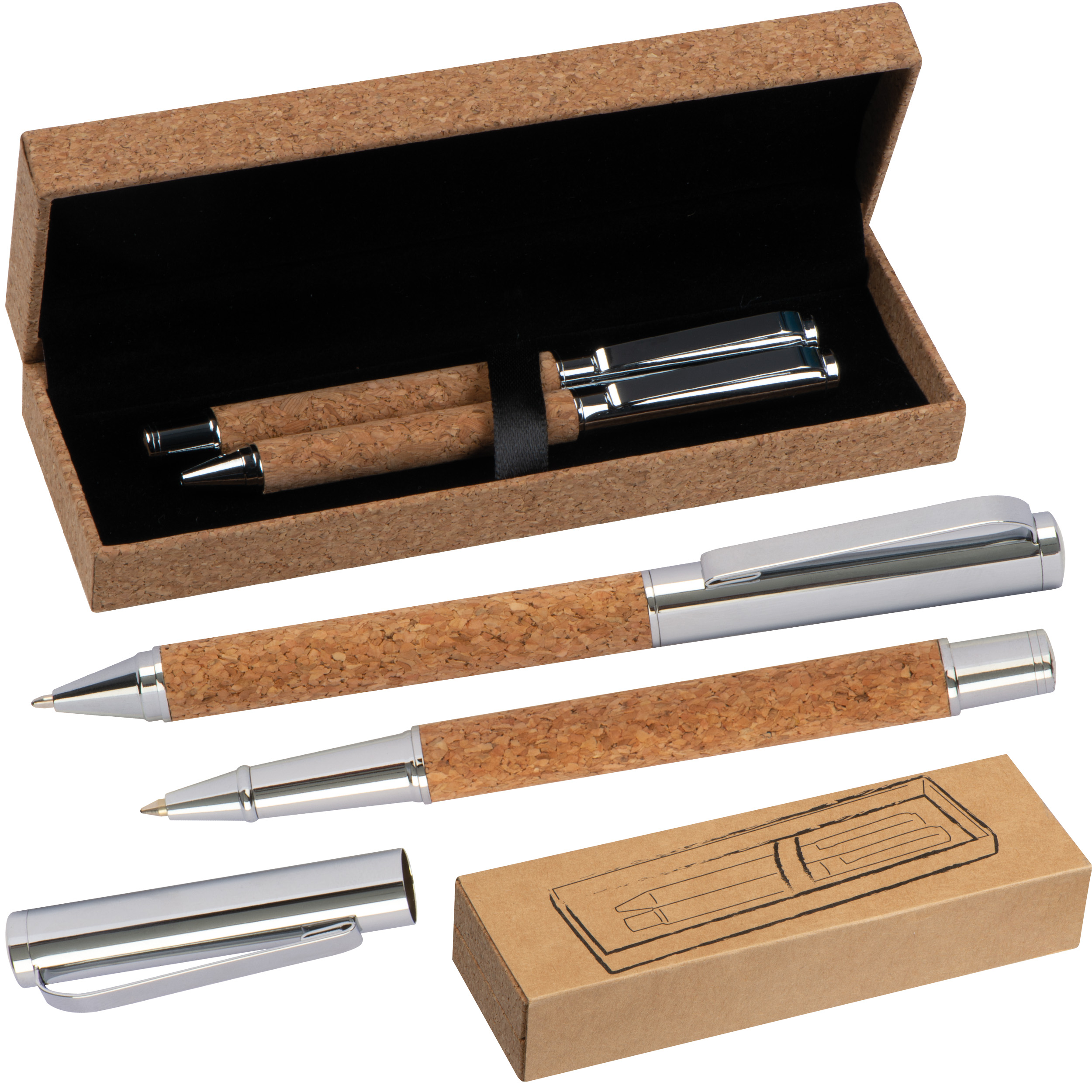 Pack of metal writing tools with cork grip - Market Harborough