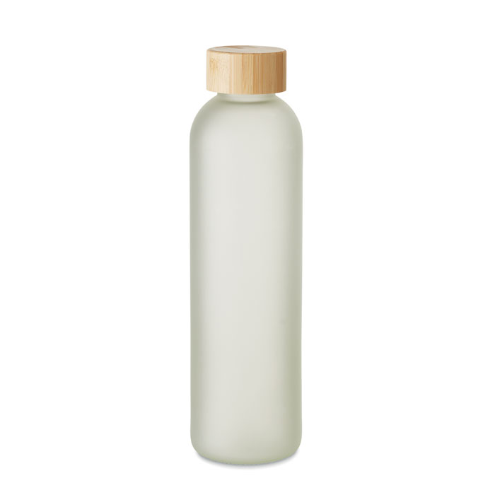 A glass bottle with a bamboo lid that has undergone the process of sublimation, from Ogbourne Saint Andrew 650ml  - Haydock