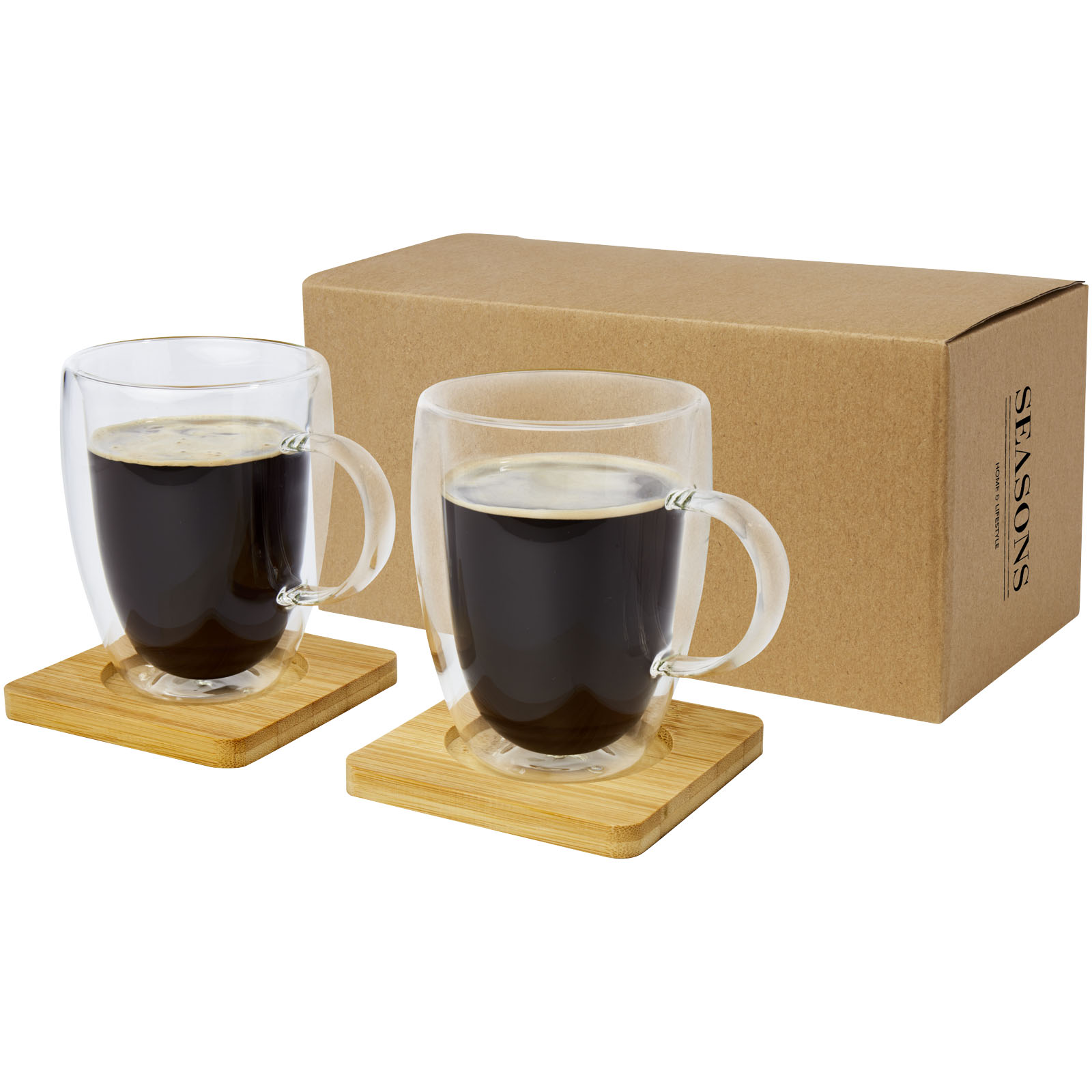 EcoGlass Thermal Cup Set with Bamboo Coaster - Minley