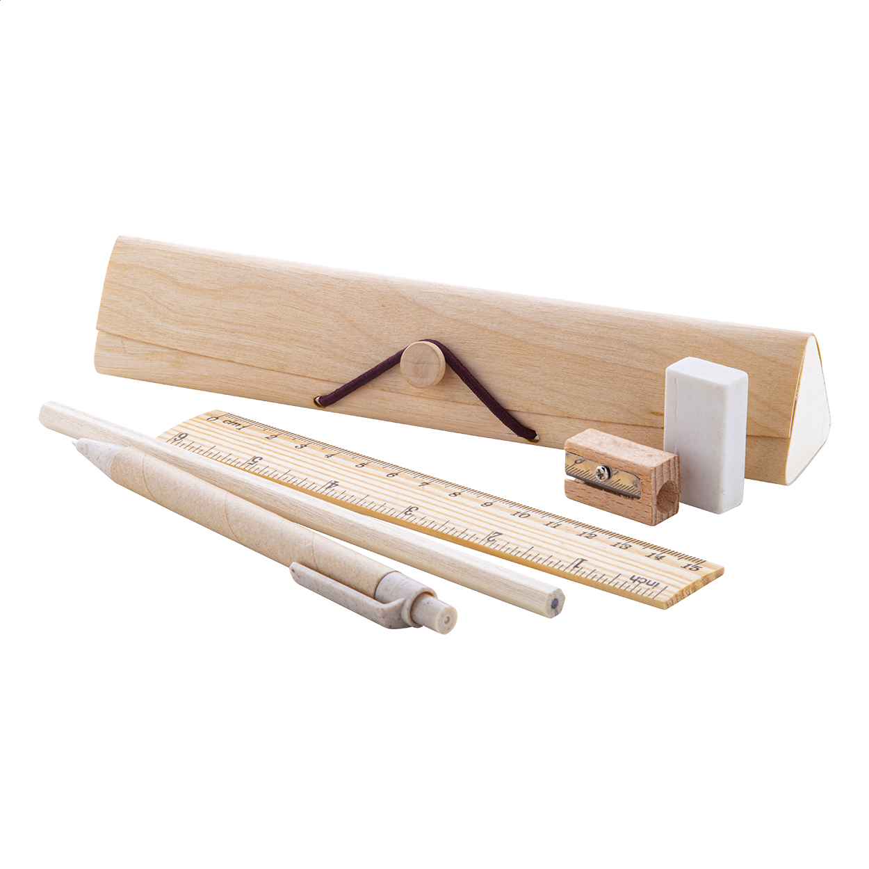 Outline 5 piece wooden stationery set in wooden case with logo