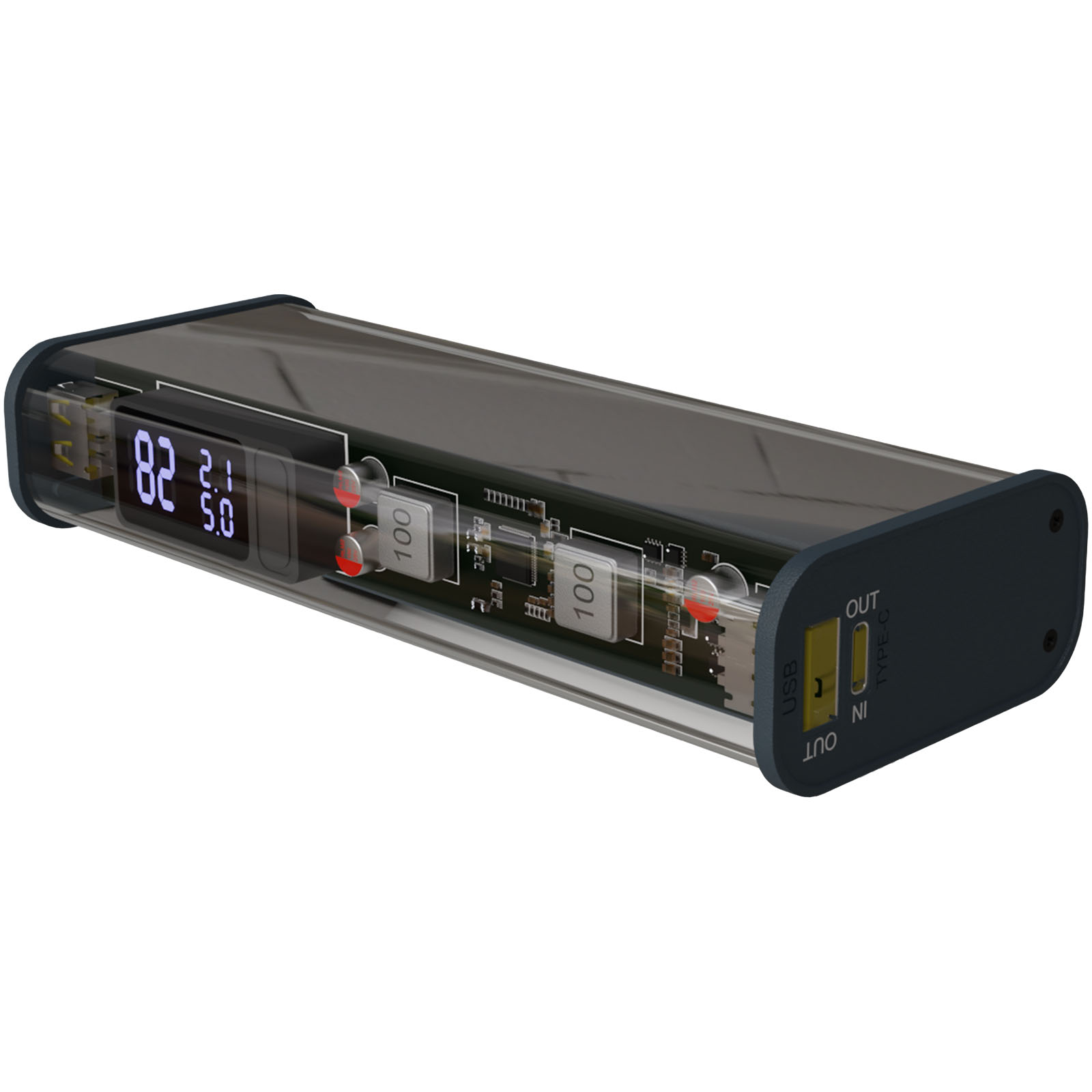 Transparente tragbare 20.000 mAh Powerbank mit 3-in-1 5A Ladekabel und USB-C Anschluss - Bernburg 