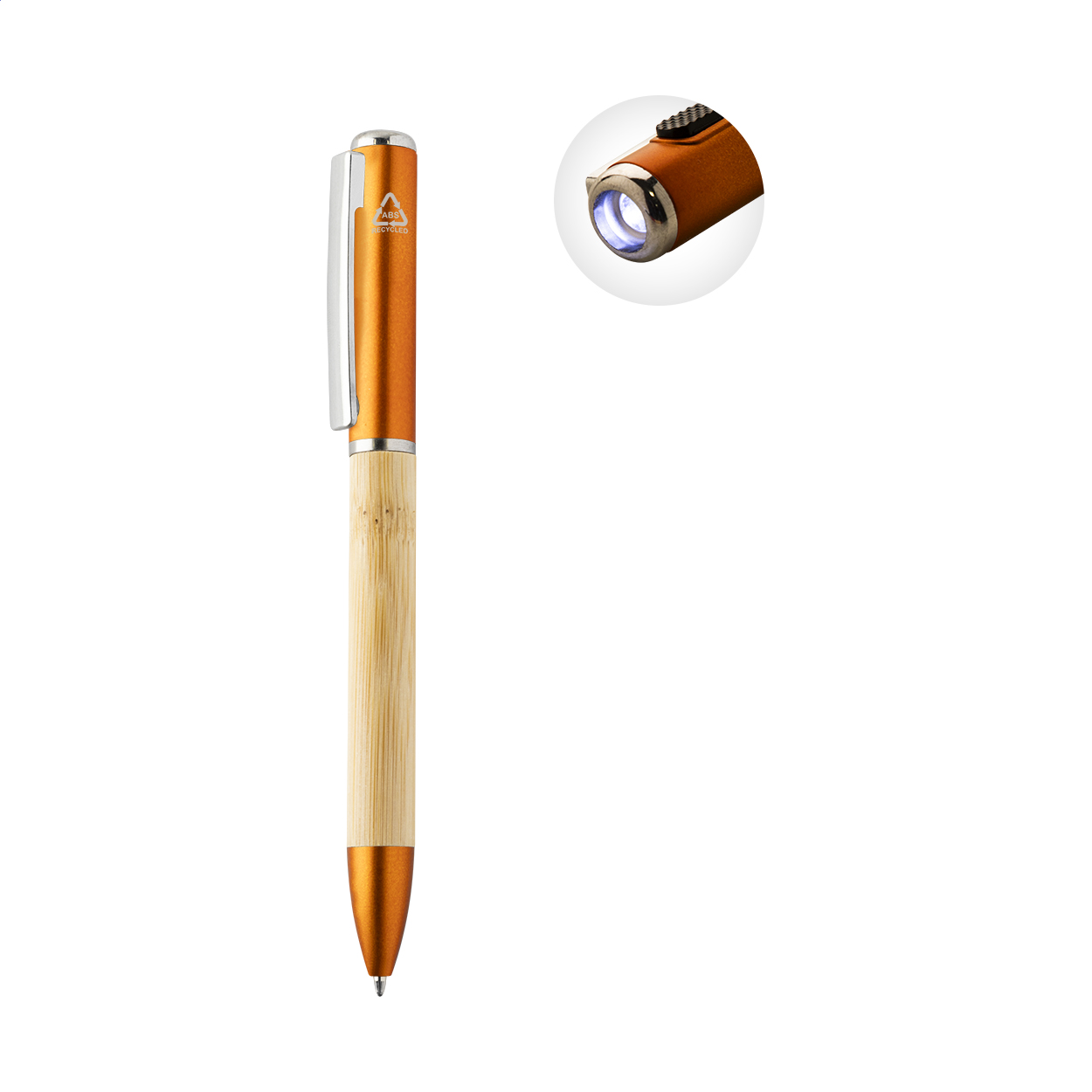 Penboo Drehkugelschreiber aus Bambus und Recycling-ABS mit LED-Licht