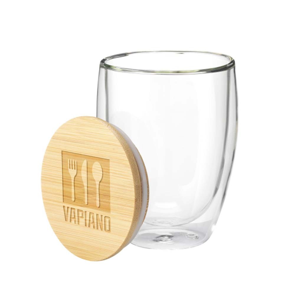 Doppelwandiges Glas mit Bambusdeckel 350ml - Heidenreichstein