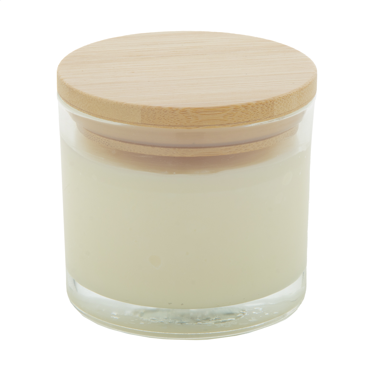 Mihama vanilla scented plant-based wax candle 95 g with bamboo lid and logo printed with logo