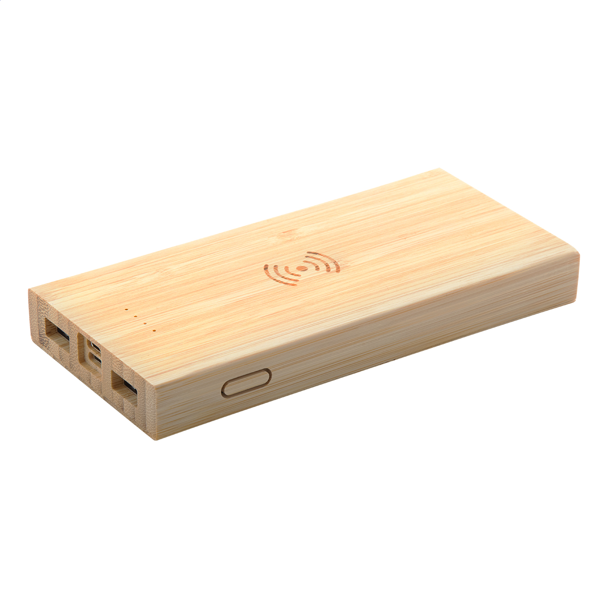 Wooster Powerbank aus Bambus 6000 mAh mit Wireless-Charger und Logo bedrucken mit Logo