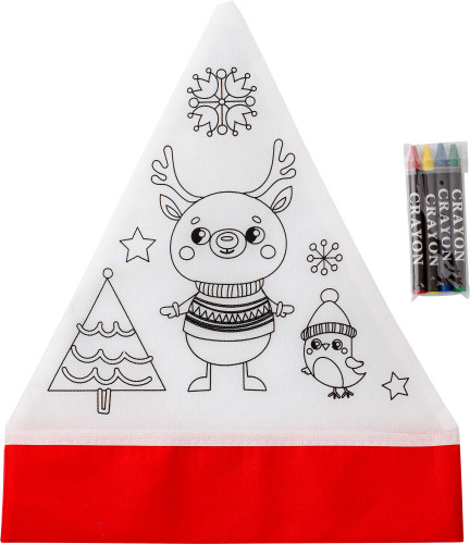 A hat made from nonwoven material for Christmas, designed to be coloured in, and comes with crayons - Marbury