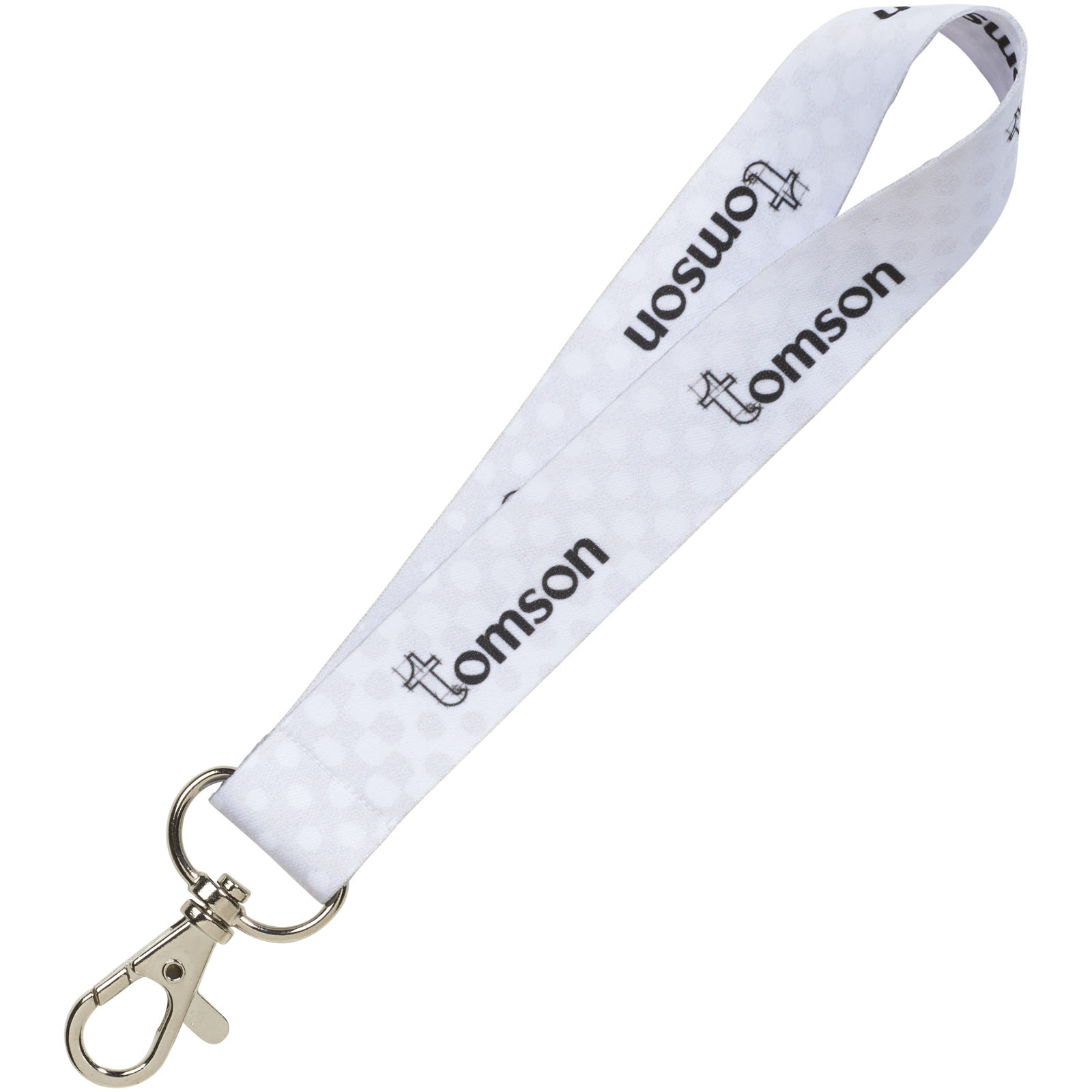 A mini lanyard in full color, with a metal hook, that has been printed using a heat transfer method known as sublimation. - Rowley Regis