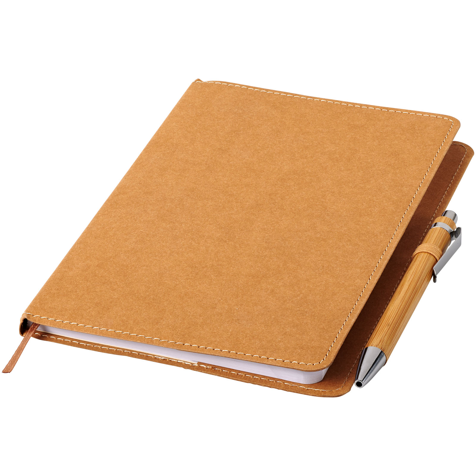 Notebook with Washable Kraft Material Cover and Bamboo Ballpoint Pen - Burscough Bridge
